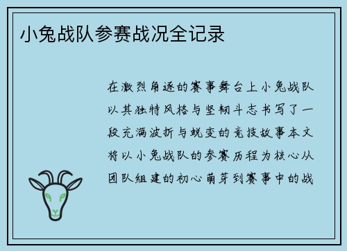小兔战队参赛战况全记录